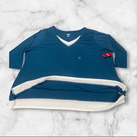 Avenue Your Tee Womens sz 30/32- 3/4 Sleeve Blue White T Shirt MSRP: $35 - Picture 4 of 15
